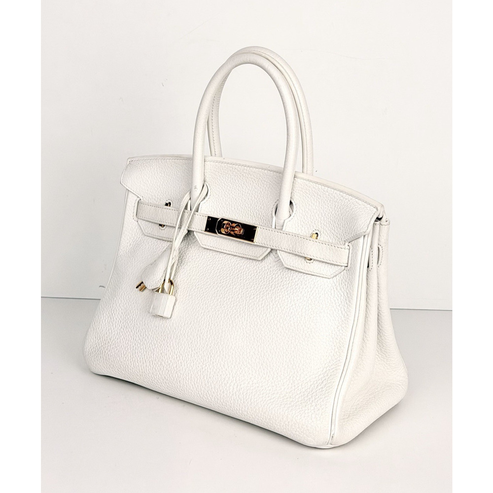 Hermes Birkin 30 Handbag in Off-White Clemence Leather 2015